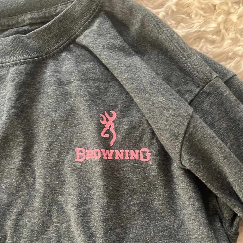 Browning Gray T-Shirt with Pink Logo
